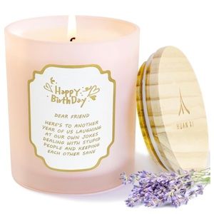 🆕 Happy Birthday Dear Friend Candle, Wooden Lid, Soy Lavender Scented, 10oz